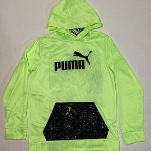 Puma Kids Paint Splatter Graphic Hoodie Mint long Sleeve Pocket Sweatshirt Sz L